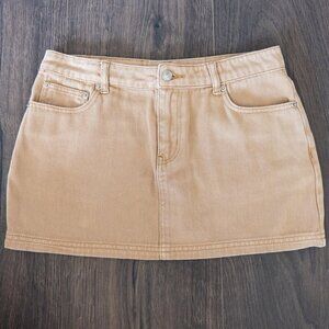 Princess Polly Low Rise Denim Micro Mini Skirt in Khaki, Size US 6